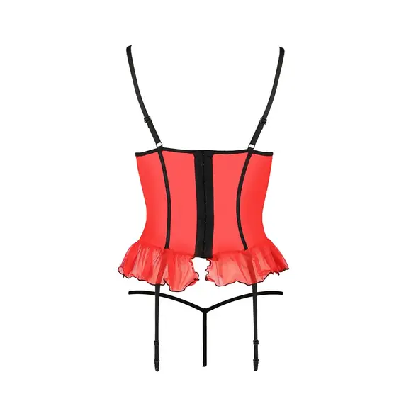 Корсет з відкритими грудьми CHERRY CORSET red XXL/3XL -Passion Exclusive, трусики, пажі, стрепи, обо