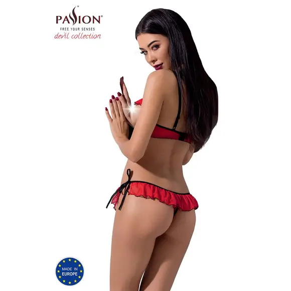 Комплект белья CHERRY SET OpenBra red XXL/XXXL - Passion Exclusive: открытый лиф, трусики-юбочка