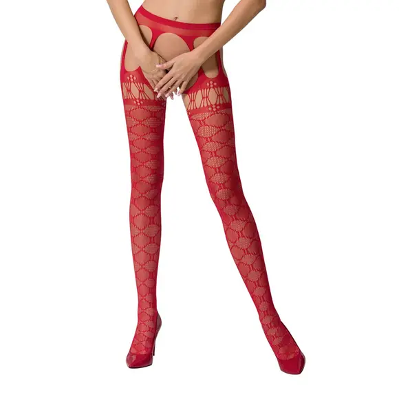 Эротические колготки-бодистокинги Passion S025 One Size, Red, имитация ажурных чулочков с пояском