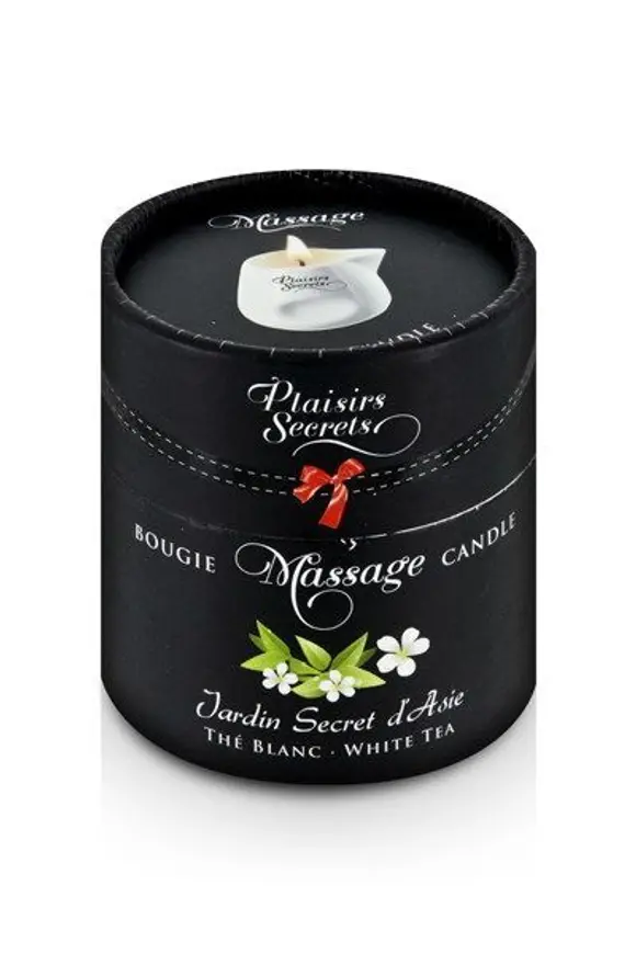 Масажна свічка Plaisirs Secrets White Tea (80 мл) подарункова упаковка, керамічний посуд