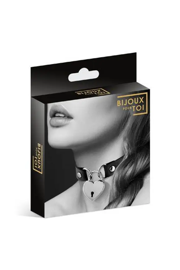 Чокер з замочком-сердечком Bijoux Pour Toi - HEART LOCK Black, екошкіра