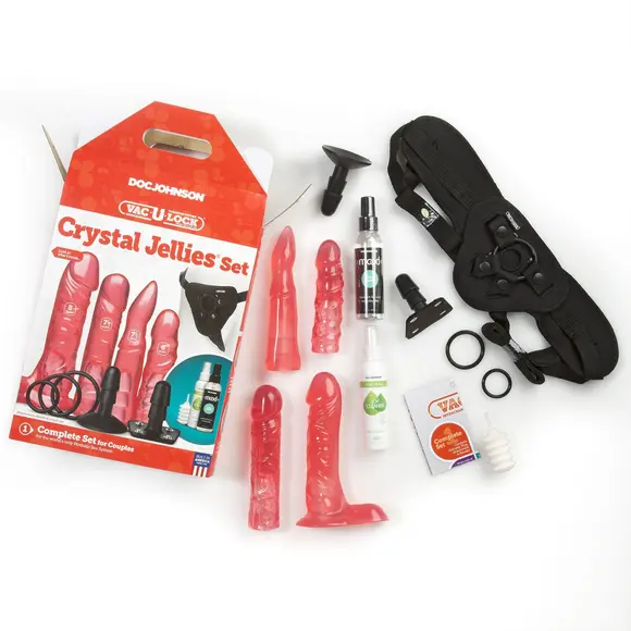 Набор для страпона Doc Johnson Vac-U-Lock Crystal Jellies Set, диаметр 3,8см, 2×4,5см, 5,1см