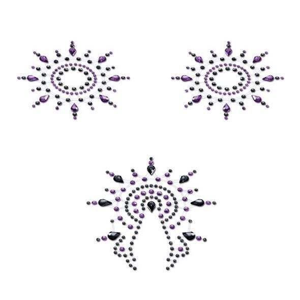Пестіс з кристалів Petits Joujoux Gloria set of 3 - Black/Purple, прикраса на груди та вульву