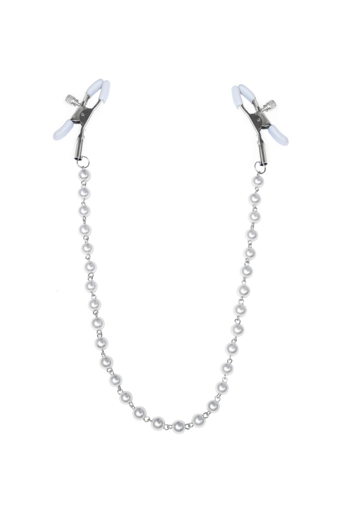 Затискачі для сосків з п�ерлами Feral Feelings - Nipple clamps Pearls, срібло/білий