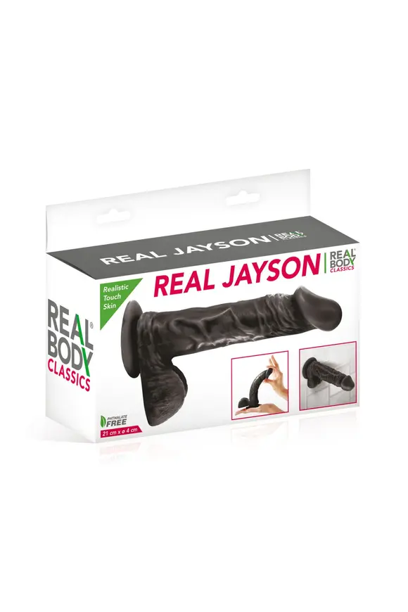 Фаллоимитатор на присоске Real Body - Real Jayson Black, TPE, диаметр 4см