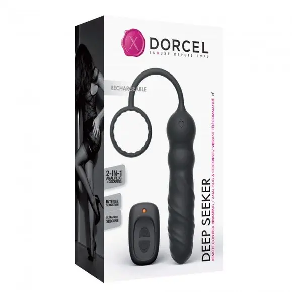 Анальный вибратор Dorcel Deep Seeker с эрекционным кольцом и пультом ДУ