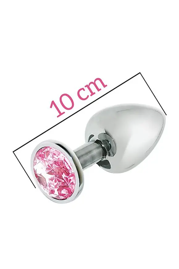 Металлическая анальная пробка с розовым кристаллом MAI Attraction Toys №74, длина 10см, диаметр 4см