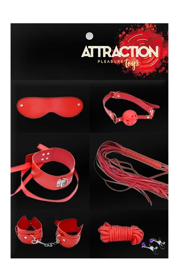 Набор MAI BDSM STARTER KIT Nº 75 Red: плеть, кляп, наручники, маска, ошейник, веревка, зажимы