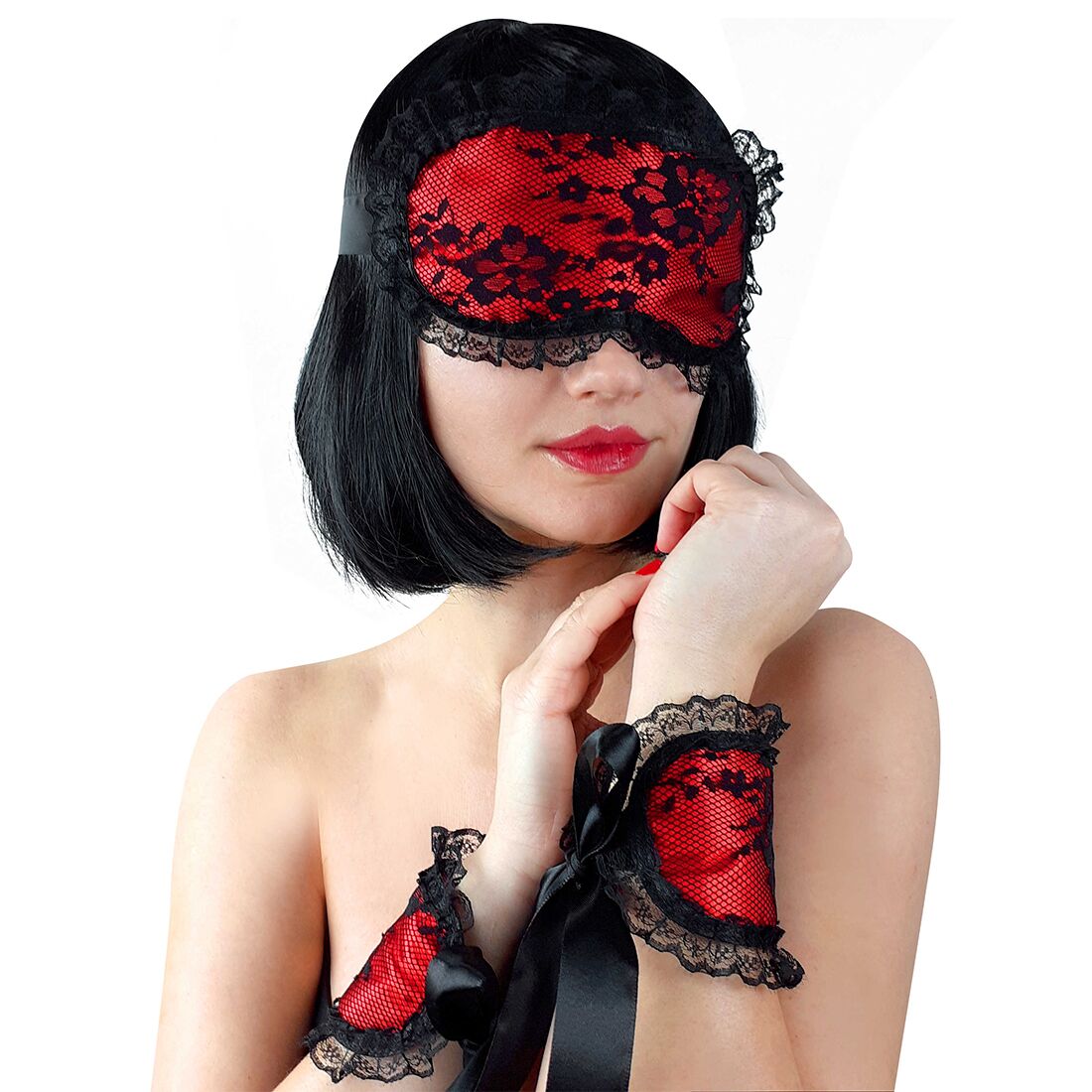 Кружевная маска н�а глаза с наручниками Art of Sex – Mask and Handcuffs