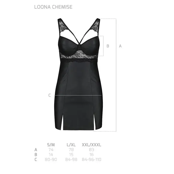 Бэби-долл из эко-кожи и кружева Loona Chemise black S/M - Passion