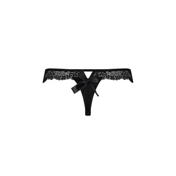 Мереживні трусики-танга з атласним бантиком Naja Thong black L/XL - Passion