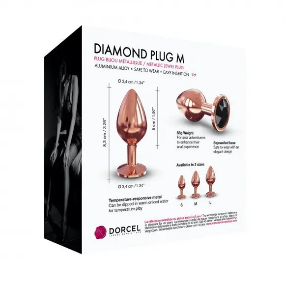Металлическая анальная пробка с украшением в виде кристалла Dorcel - Diamond Plug Rose Gold M
