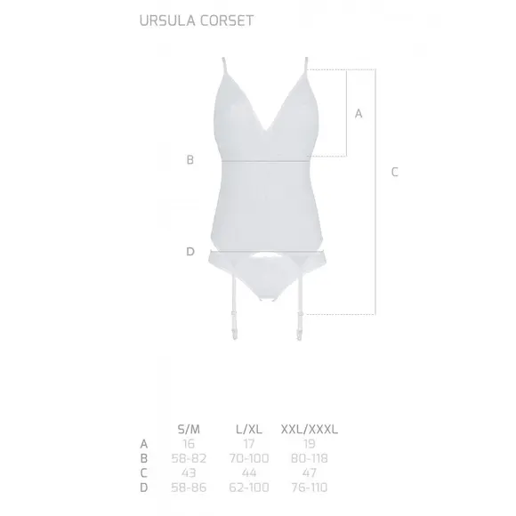 Корсет с пажами, трусики с ажурным декором и открытым шагом Ursula Corset white S/M — Passion