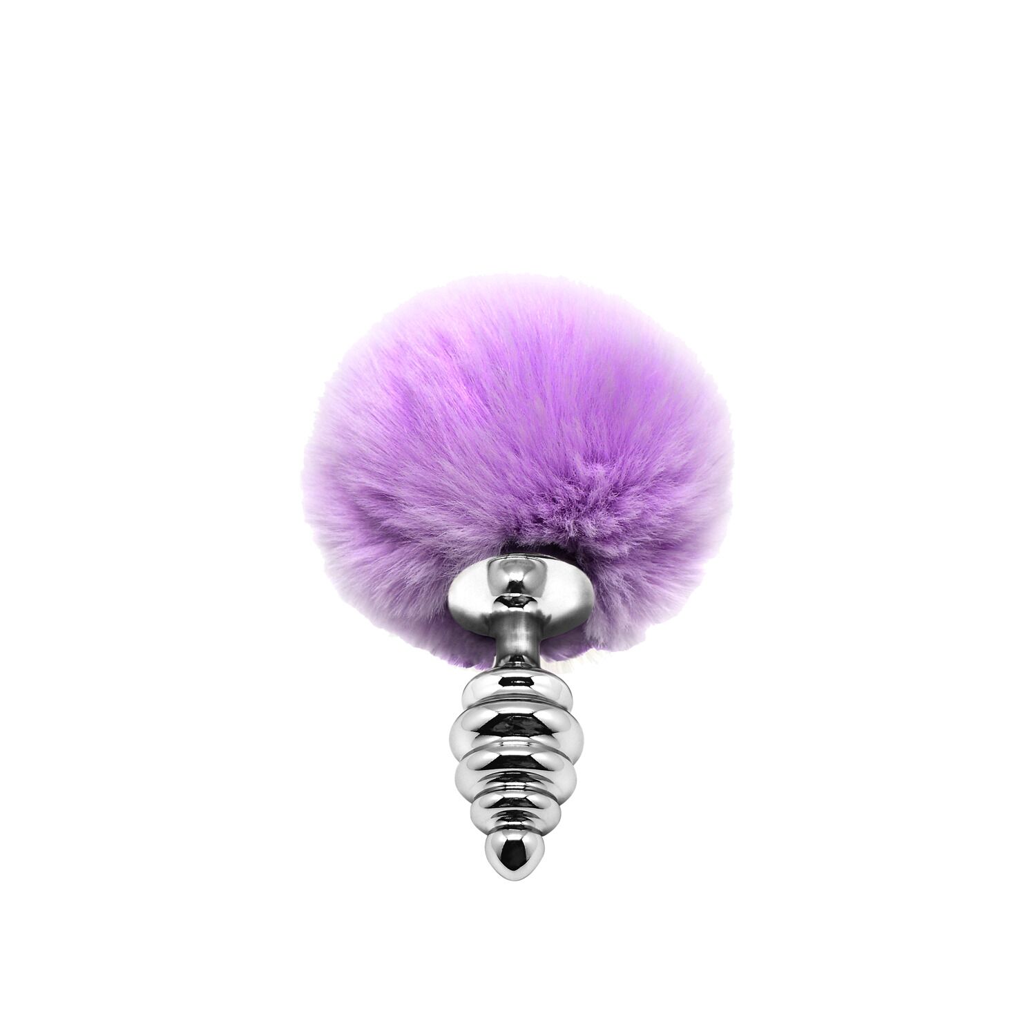 Металлическая анальная пробка Кроли�чий хвостик Alive Fluffy Twist Plug S Purple, диаметр 2,9 см