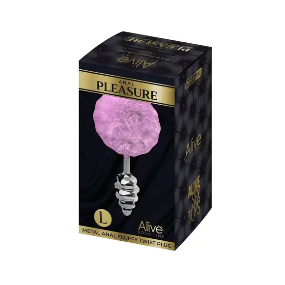 Металлическая анальная пробка Кроличий хвостик Alive Fluffy Twist Plug L Purple, диаметр 3,8 см