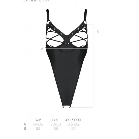 Боді з екошкіри CELINE BODY black S/M — Passion: з доступом, відкритий