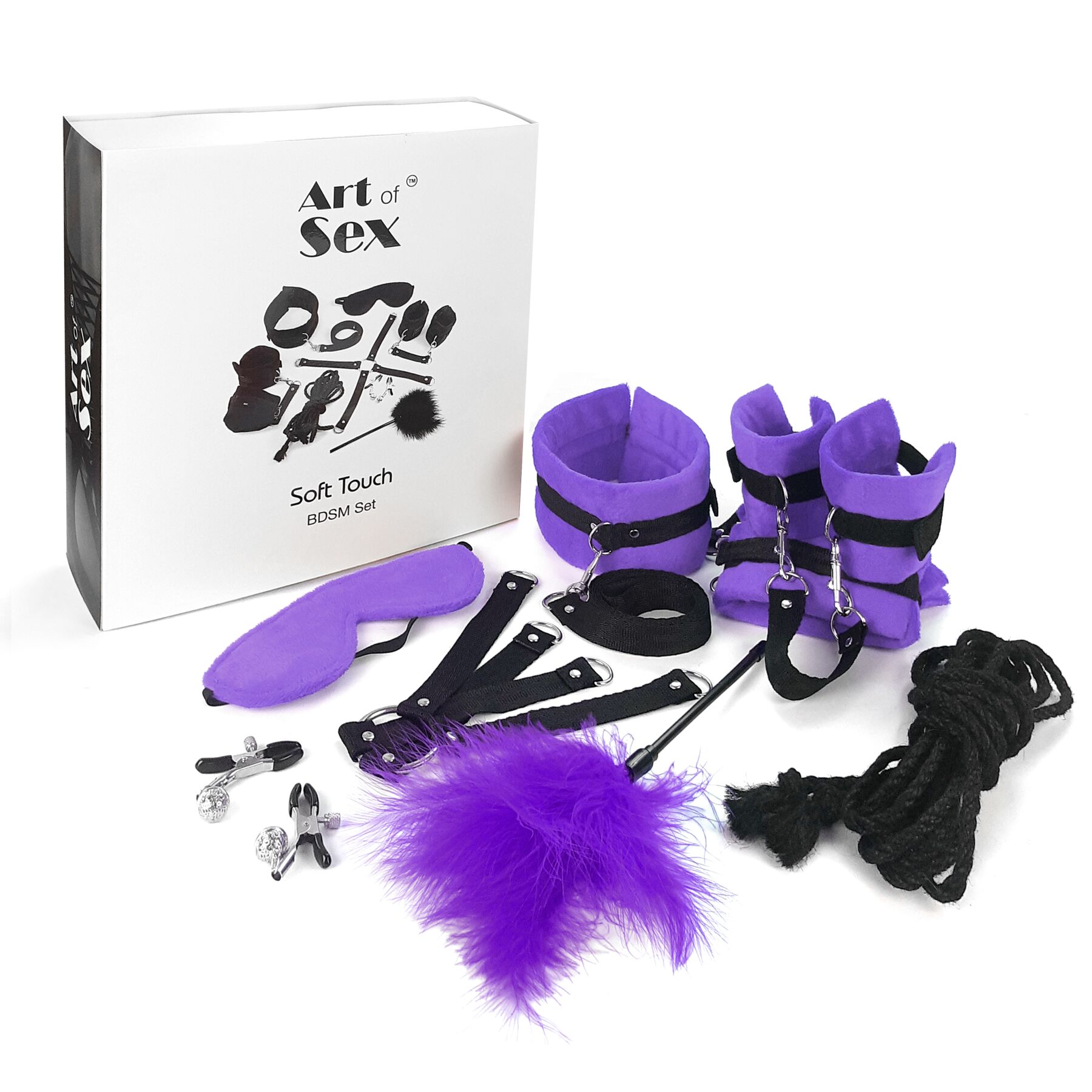 Набір �БДСМ Art of Sex - Soft Touch BDSM Set, 9 предметів, Фіолетовий