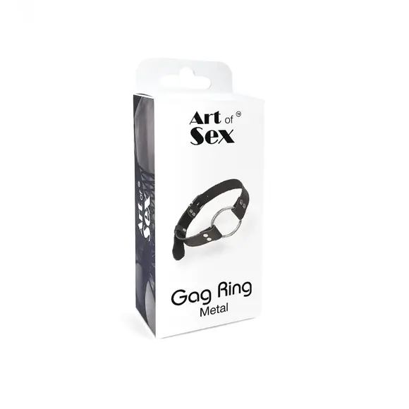Кляп металлическое кольцо на ремнях Art of Sex – Gag Ring Metal, черный, натуральная кожа