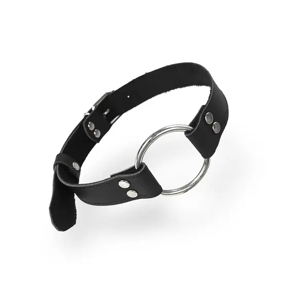 Кляп металлическое кольцо на ремнях Art of Sex – Gag Ring Metal, черный, натуральная кожа