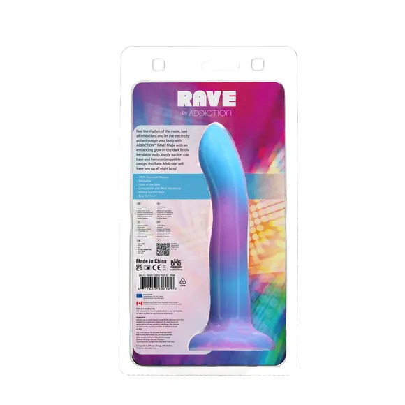 Фалоімітатор, що світиться в темряві, ADDICTION Rave 8″ Glow in the Dark Dildo Blue Purple, 20,3 см