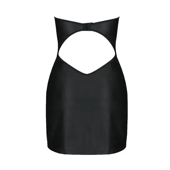 Мини-платье из экокожи Passion Celine Chemise 6XL/7XL black, шнуровка, трусики в комплекте
