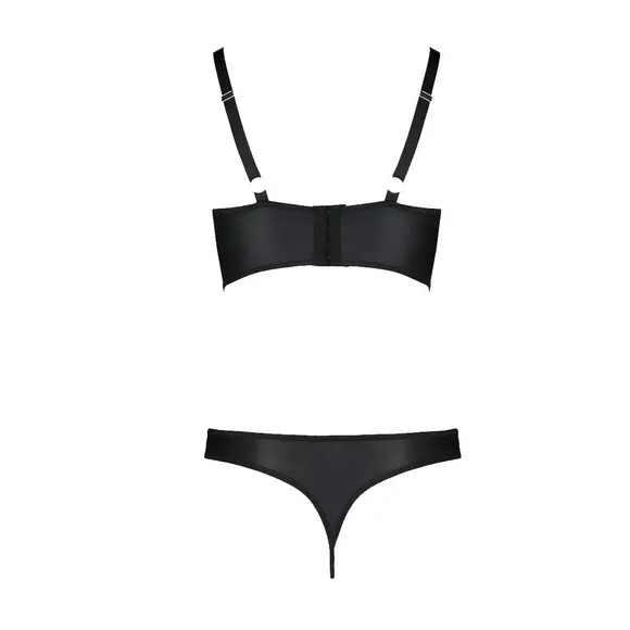 Комплект з екошкіри Passion Malwia Bikini 4XL/5XL black, з люверсами та ремінцями, бра, трусики