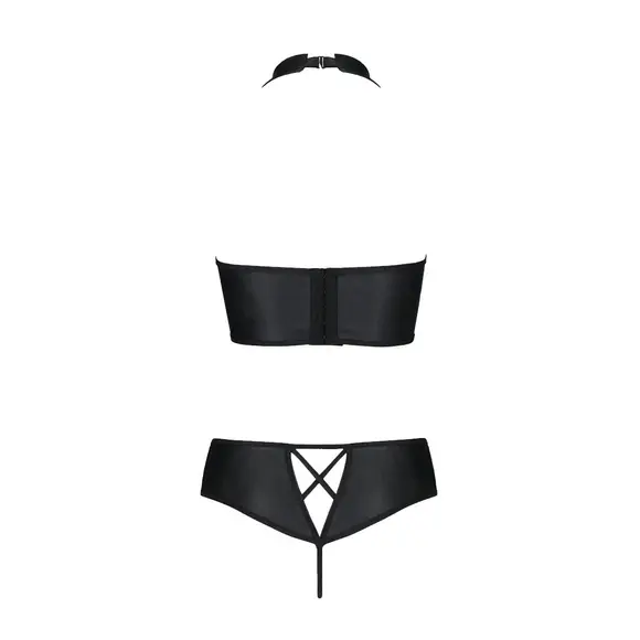 Комплект из экокожи Passion Nancy Bikini 6XL/7XL black, бра и трусики с имитацией шнуровки