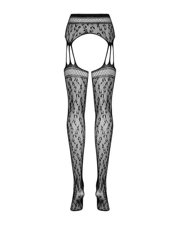Сетчатые чулки-стокинги под леопард Obsessive Garter stockings S817 S/M/L, имитация гартеров, с дост