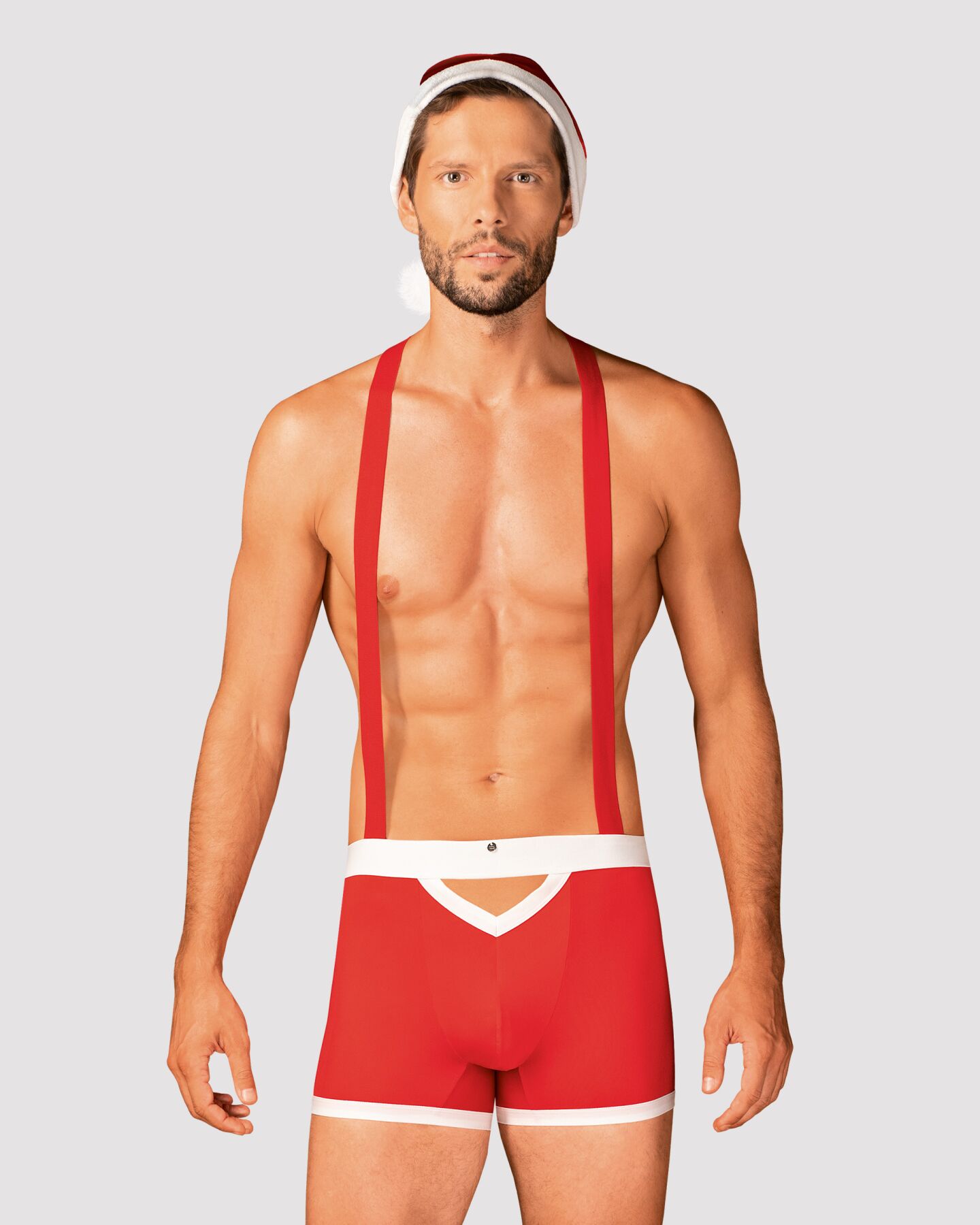 Мужской эро�тический костюм Санта-Клауса Obsessive Mr Claus L/XL, боксеры на подтяжках, шапочка с пом