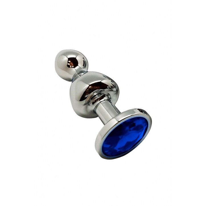 Металева анальна пробка Wooomy Lollypop Double Ball Metal Plug Blue S, діаметр 2,8см, довжина 8,5см