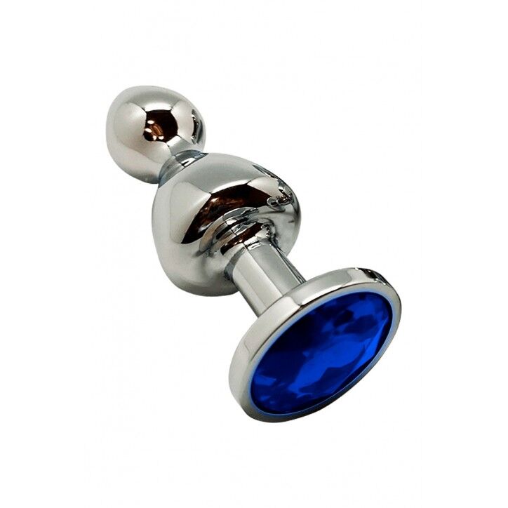 Металлическая анальна про�бка Wooomy Lollypop Double Ball Metal Plug Blue L диаметр 3,5, длина 10,5см
