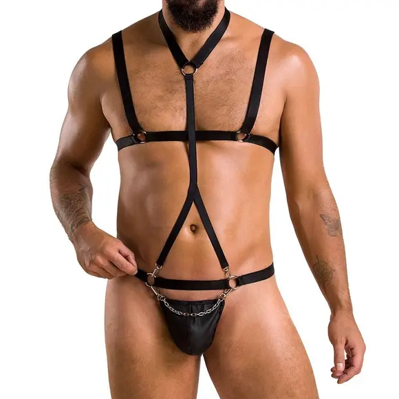 Комплект мужского белья из стреп Passion 039 Set Andrew XXL/XXXL Black, стринги, шлейка