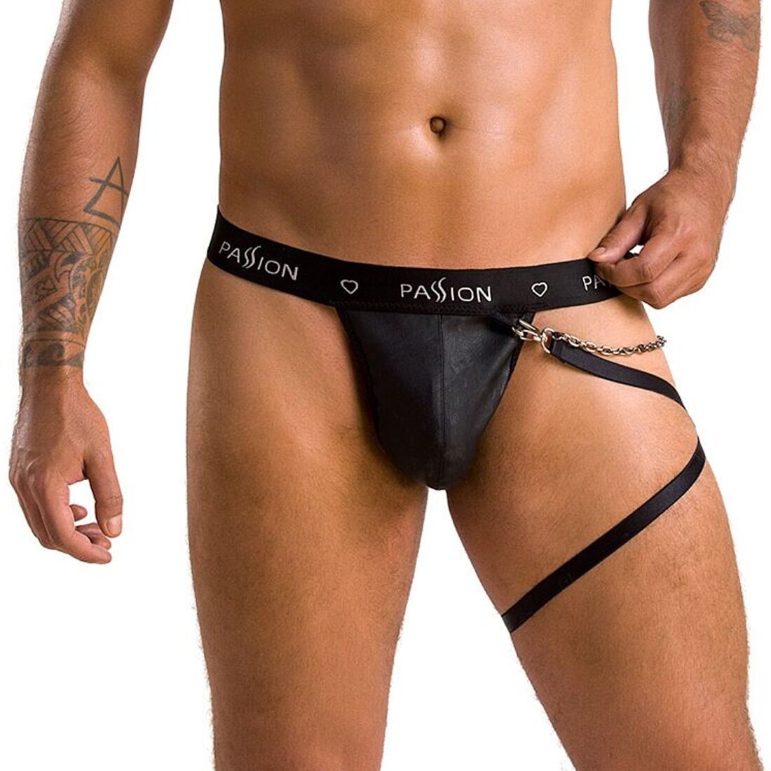 Мужские трусики танга с подвязкой Passion 058 Thong Bill XXL/XXXL Black