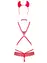Эротический костюм чертика из стреп Obsessive Evilia teddy red L/XL, боди, чокер, накладки на соски,