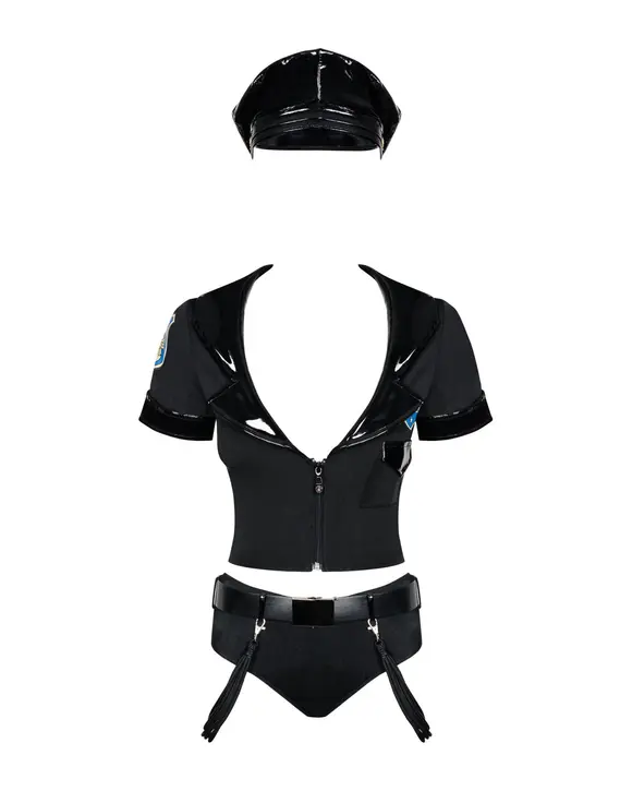 Еротичний костюм поліцейського Obsessive Police set S/M, black, топ, шорти, кепка, пояс, портупея