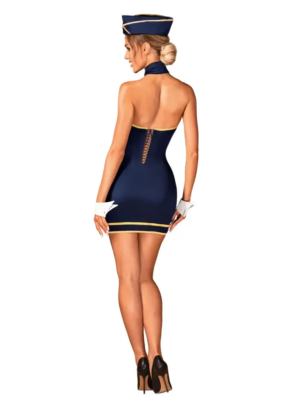 Эротический костюм стюардессы Obsessive Stewardess uniform M/L, blue, платье, пилотка, шарф, манжеты