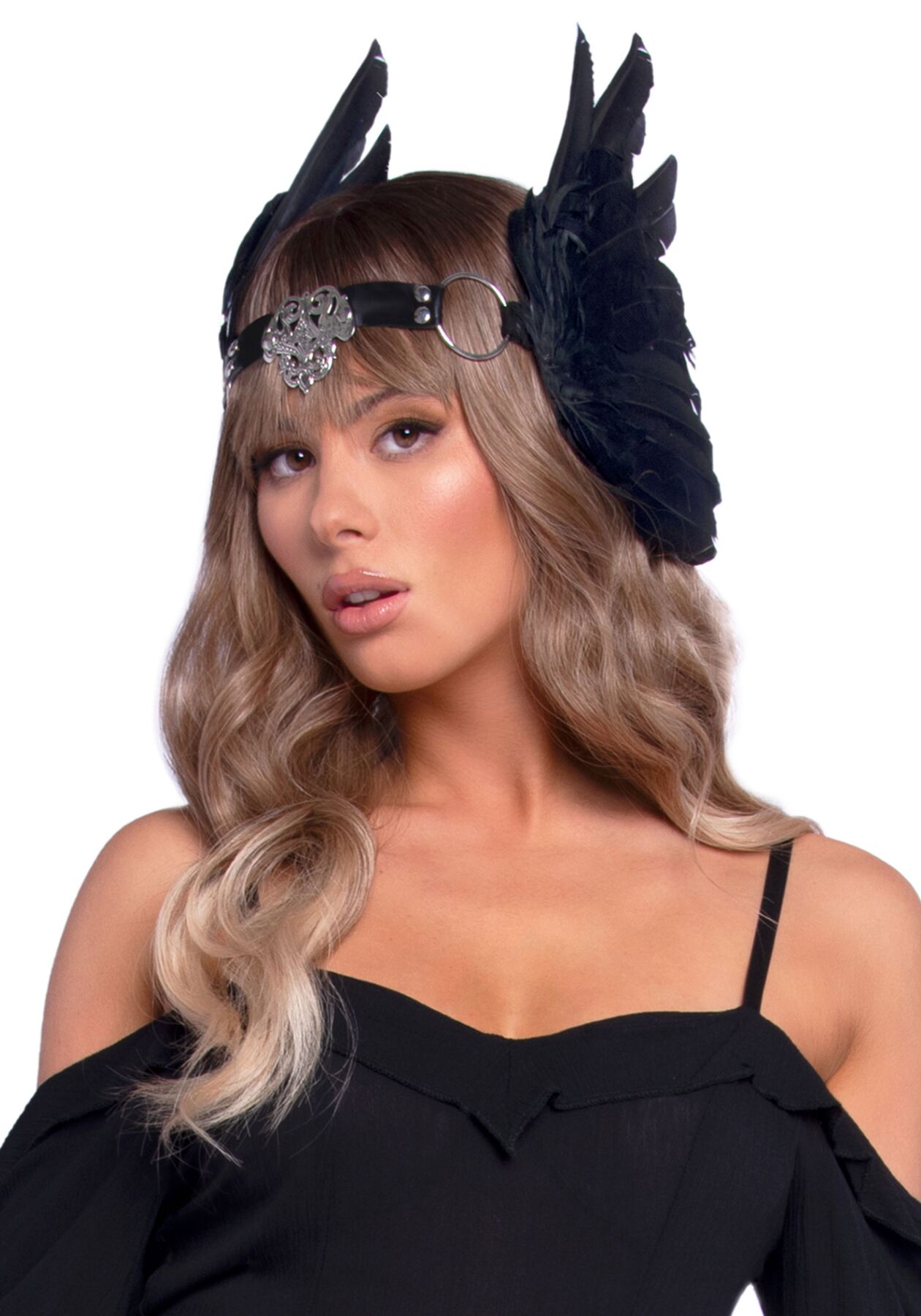 Повязка на голову с крыльями Leg Avenue Feather headband Black, перья и натуральная кожа