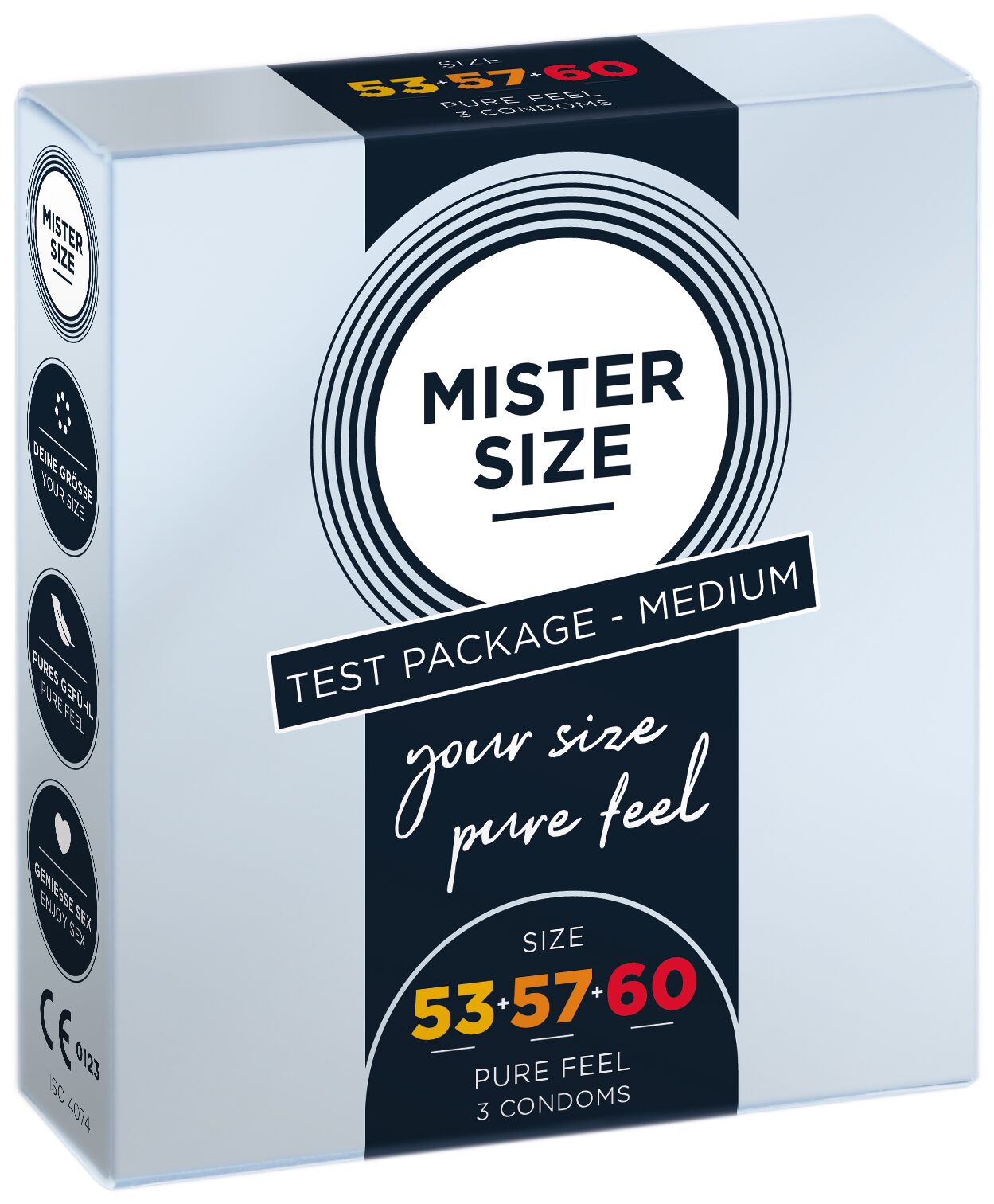 Набір презер�вативів Mister Size - pure feel - 53–57–60 (3 condoms), 3 розміри, товщина 0,05 мм