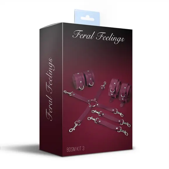 Набор для БДСМ 3 в 1 Feral Feelings BDSM Kit 3 Burgundy, burgundy, наручники, поножи, крестовина