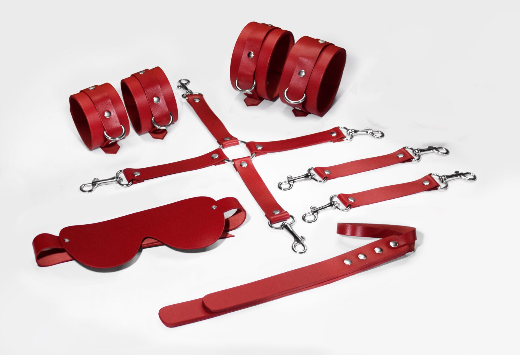 Набір Feral Feelings BDSM Kit 5 Red, �наручники, поножі, хрестовина, маска, падл