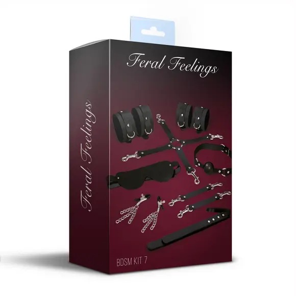 Набор Feral Feelings BDSM Kit 7 Black, наручники, поножи, коннектор, маска, паддл, кляп, зажимы