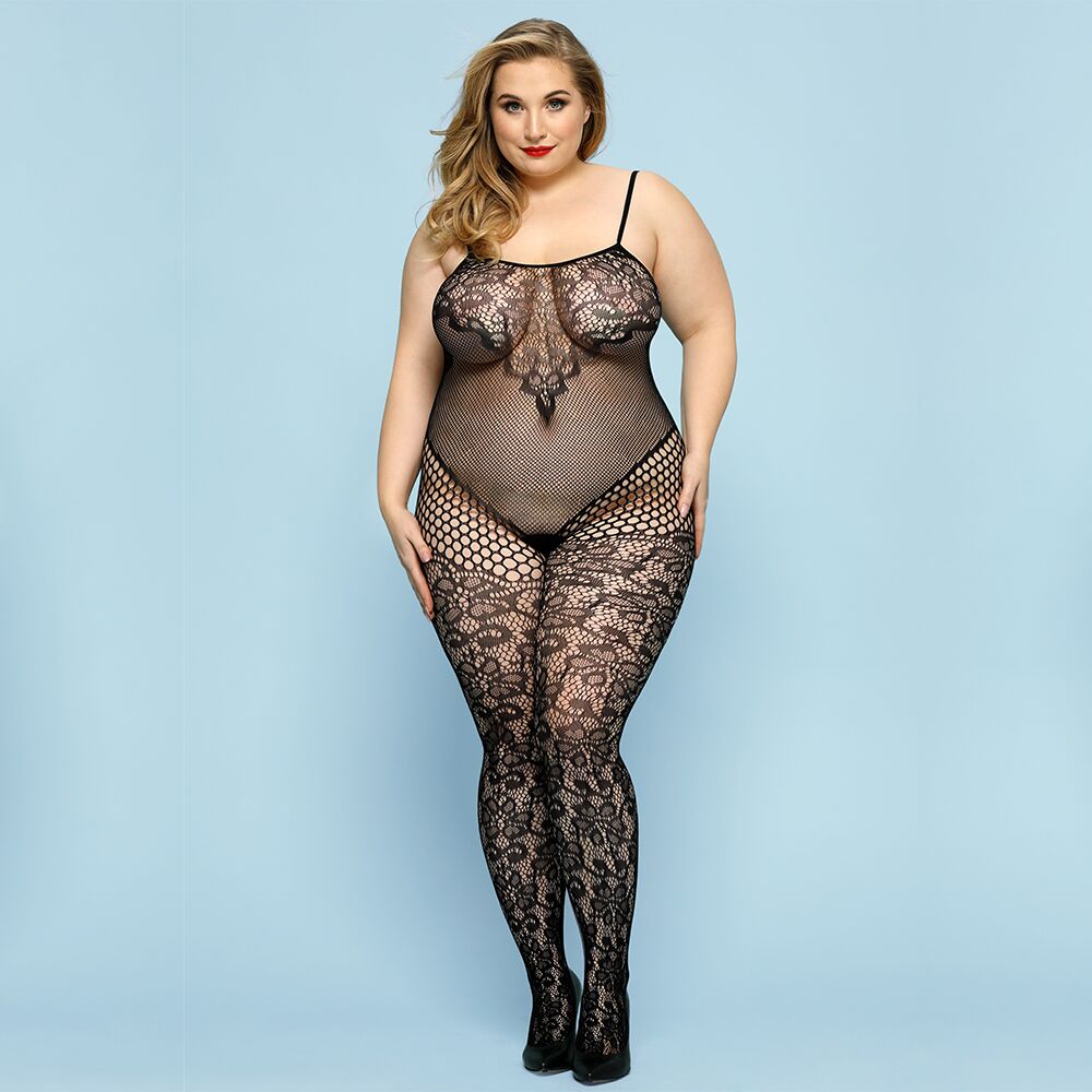 Откровенный бодистокинг JSY «Роковая Скарлет» Plus Size, Black, имитация боди, кружево, доступ