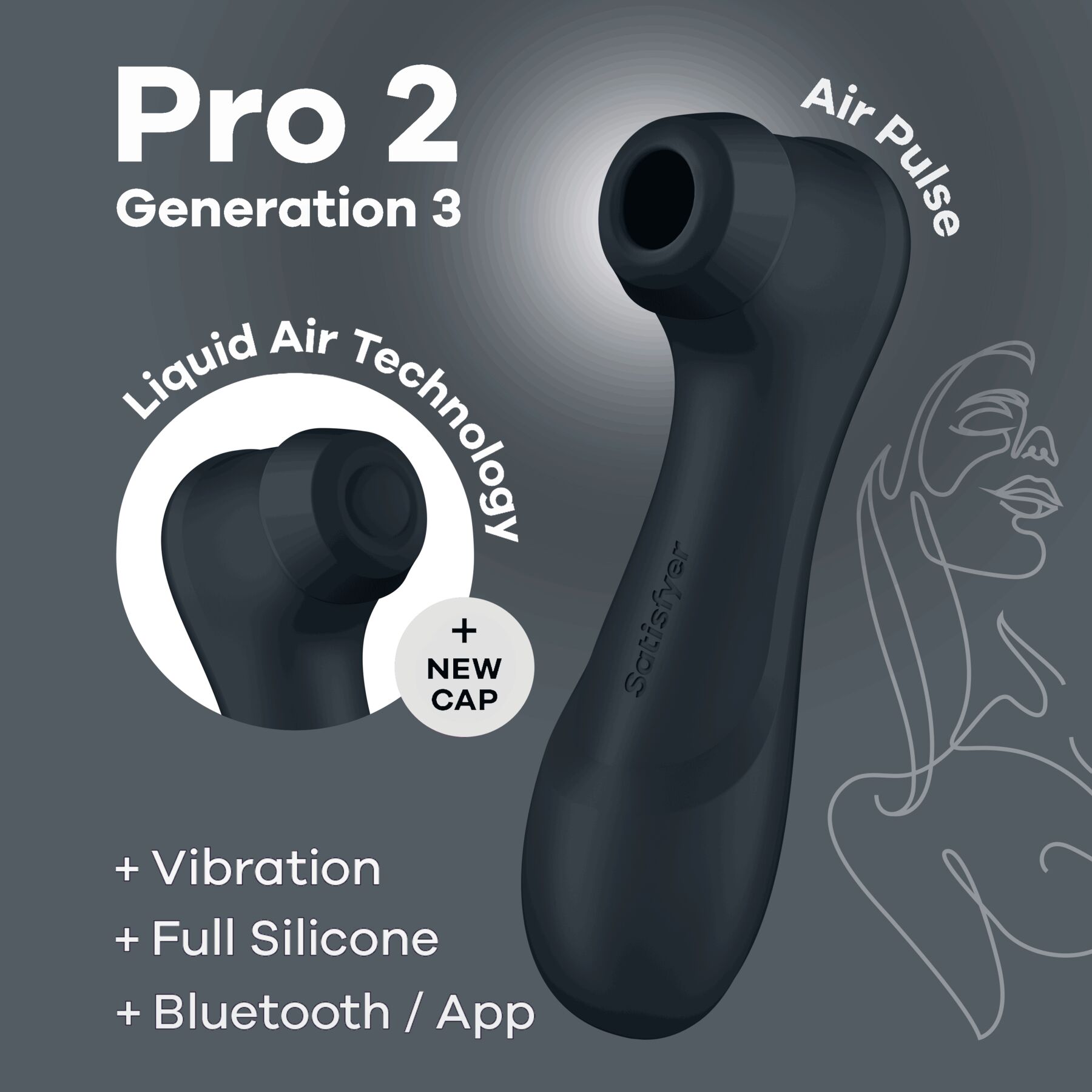 Вакуумный клиторальн�ый стимулятор Satisfyer Pro 2 Generation 3 with Liquid Air Connect App Dark Grey