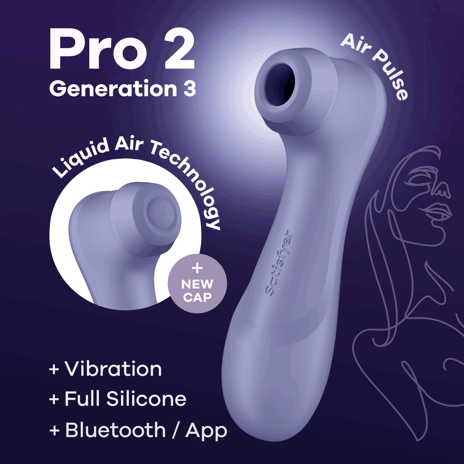 Вакуумный клит�оральный стимулятор Satisfyer Pro 2 Generation 3 with Liquid Air Connect App Lilac