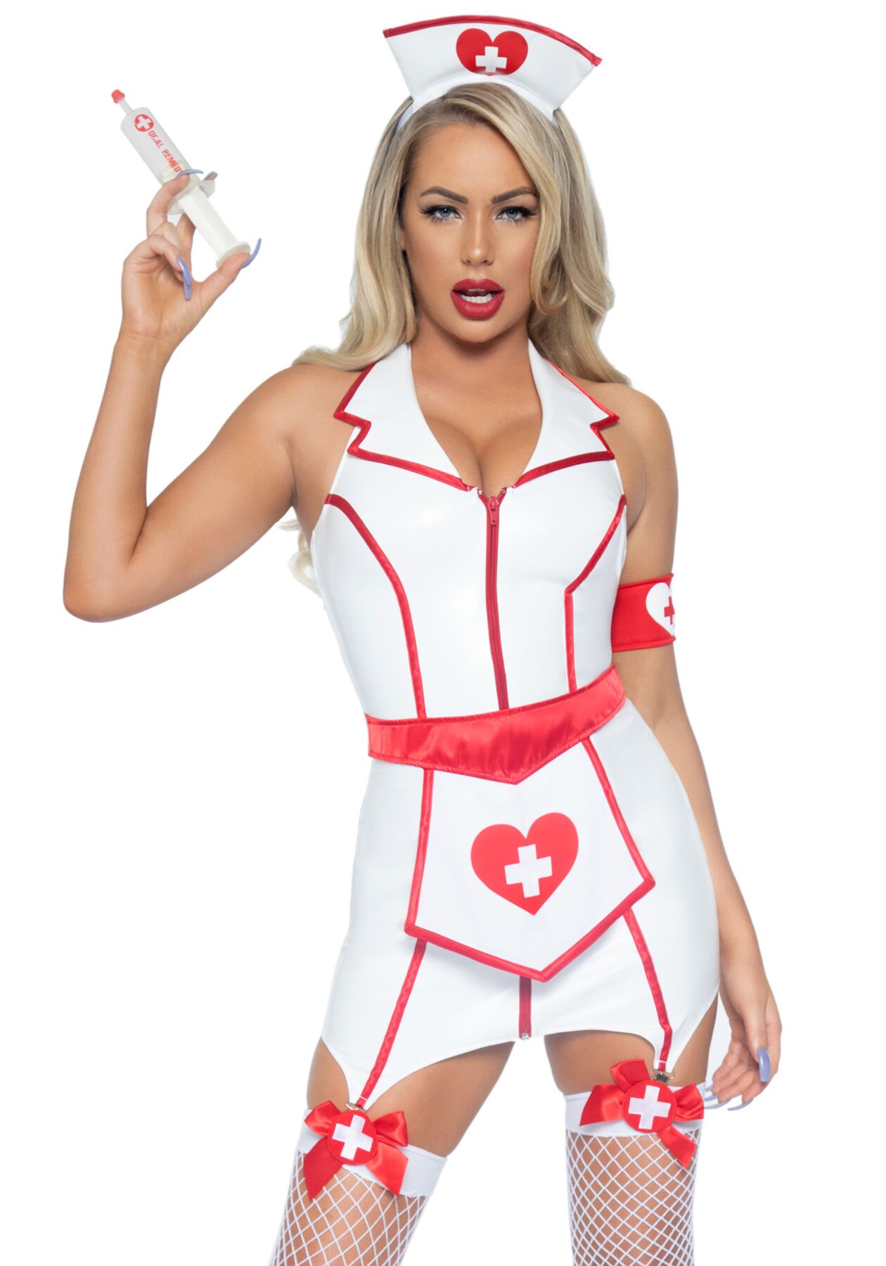 Вініловий костюм медсестри Leg Avenue Vinyl ER Hottie L, сукня, фартух, манжета, �головний убір