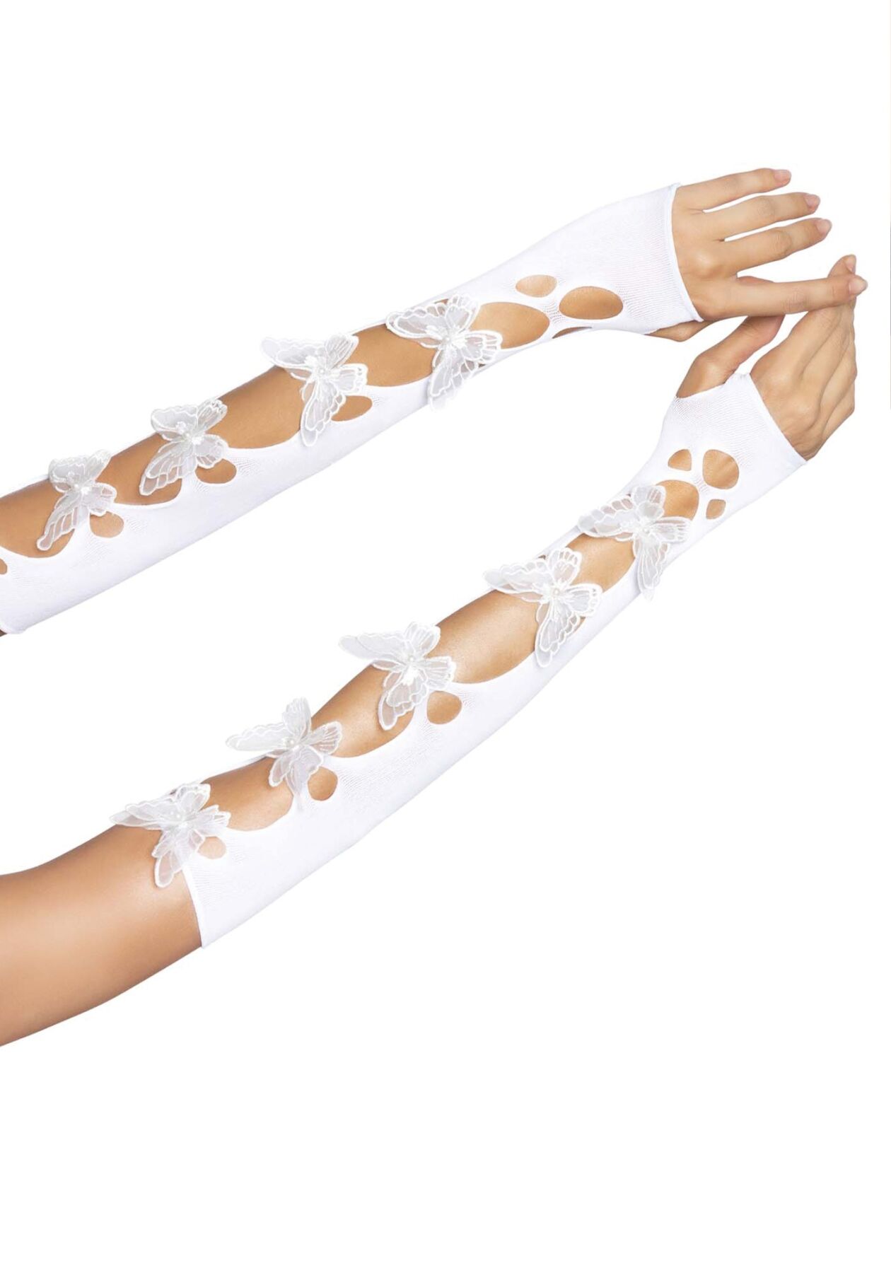 Мітенки Leg Avenue Butterfly applique arm warmers White, метелики	