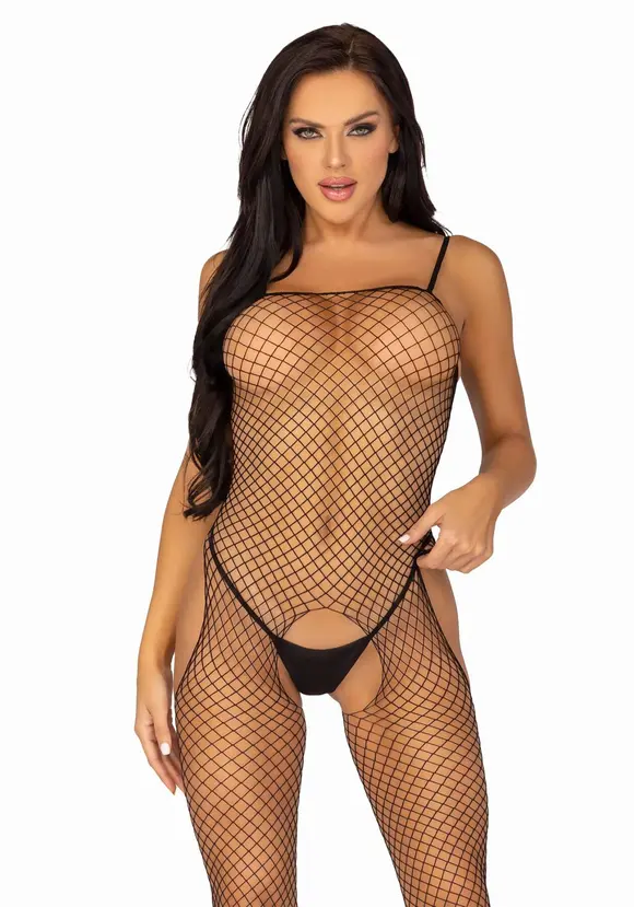 Бодистокинг Leg Avenue Suspender Bodystocking One size Black, крупная сетка, доступ