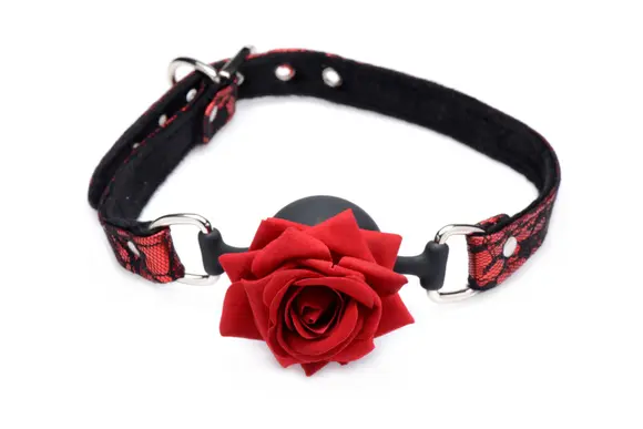 Кляп с розой Master Series: Eye-Catching Ball Gag With Rose, черно-красный