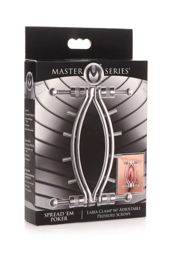 Зажим для вагины Master Series: Spread 'Em Poker Vagina Clamp with Adjustable Pressure Screws, шипы