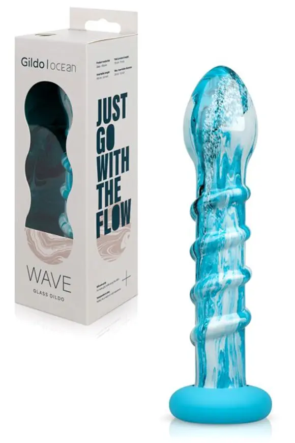 Скляний дилдо Gildo Ocean Wave, з силіконовою основою